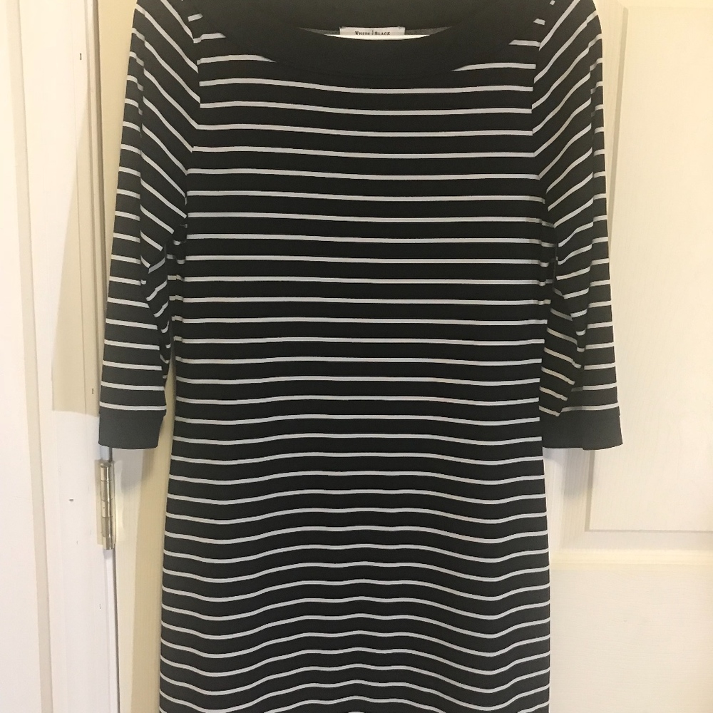 black and white shift dress